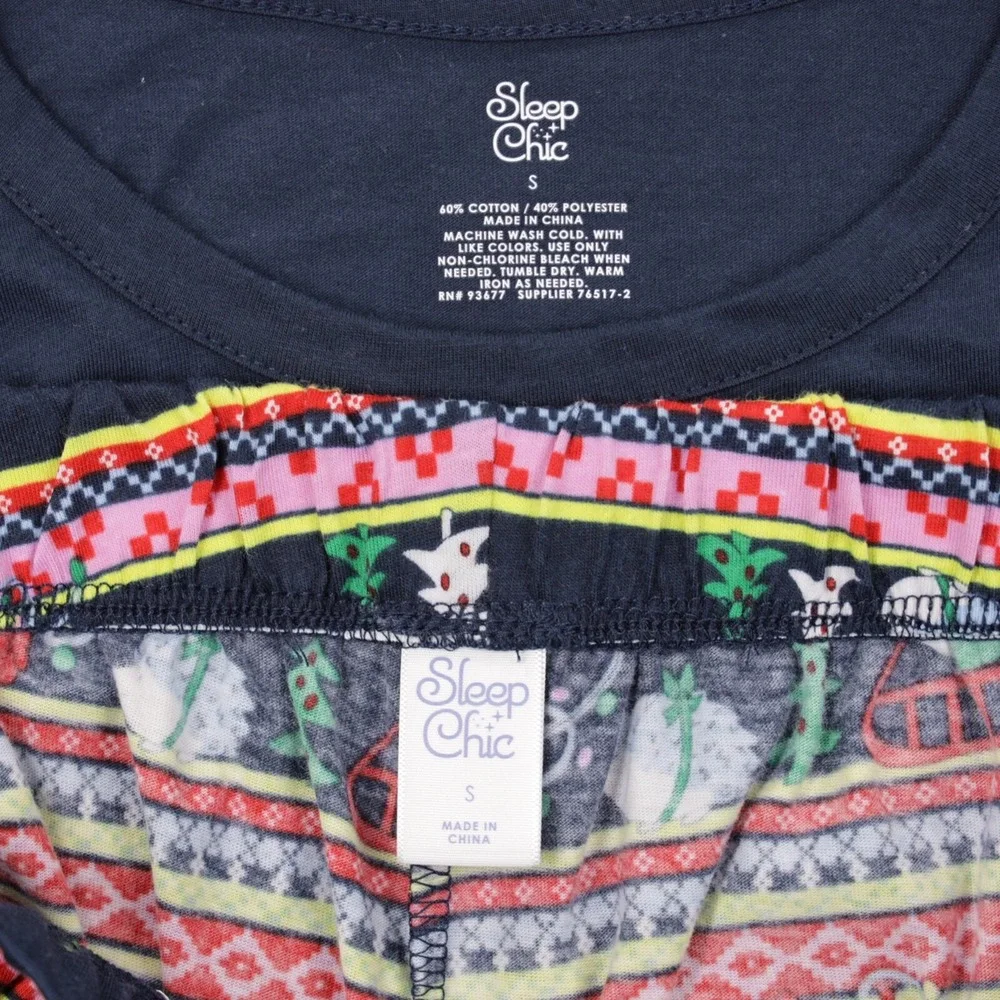 Sleep Chic Women's Christmas Pajama Set 2-Piece Graphic Tee & Pants Navy Size S - Picture 5 of 8